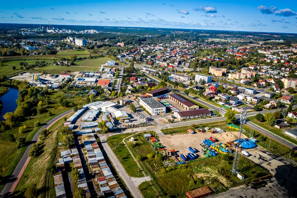 Baza ZUK w Świeciu i panorama miasta z lotu ptaka